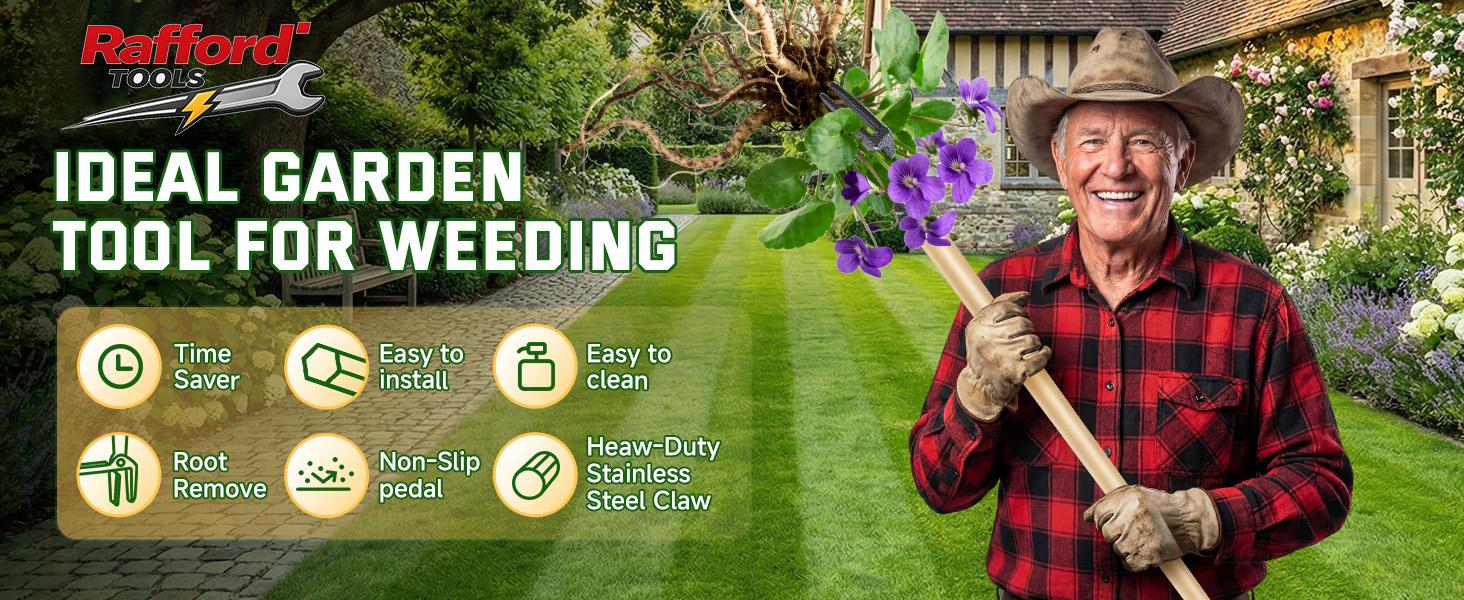Weed Puller Tool, Stand Up Heavy Duty Root Removal Tool with 4-Claw Head & Long Handle, Garden Hand Weeding Tool - Easily Remove Weeds Without Bending, Pulling,or Kneeling