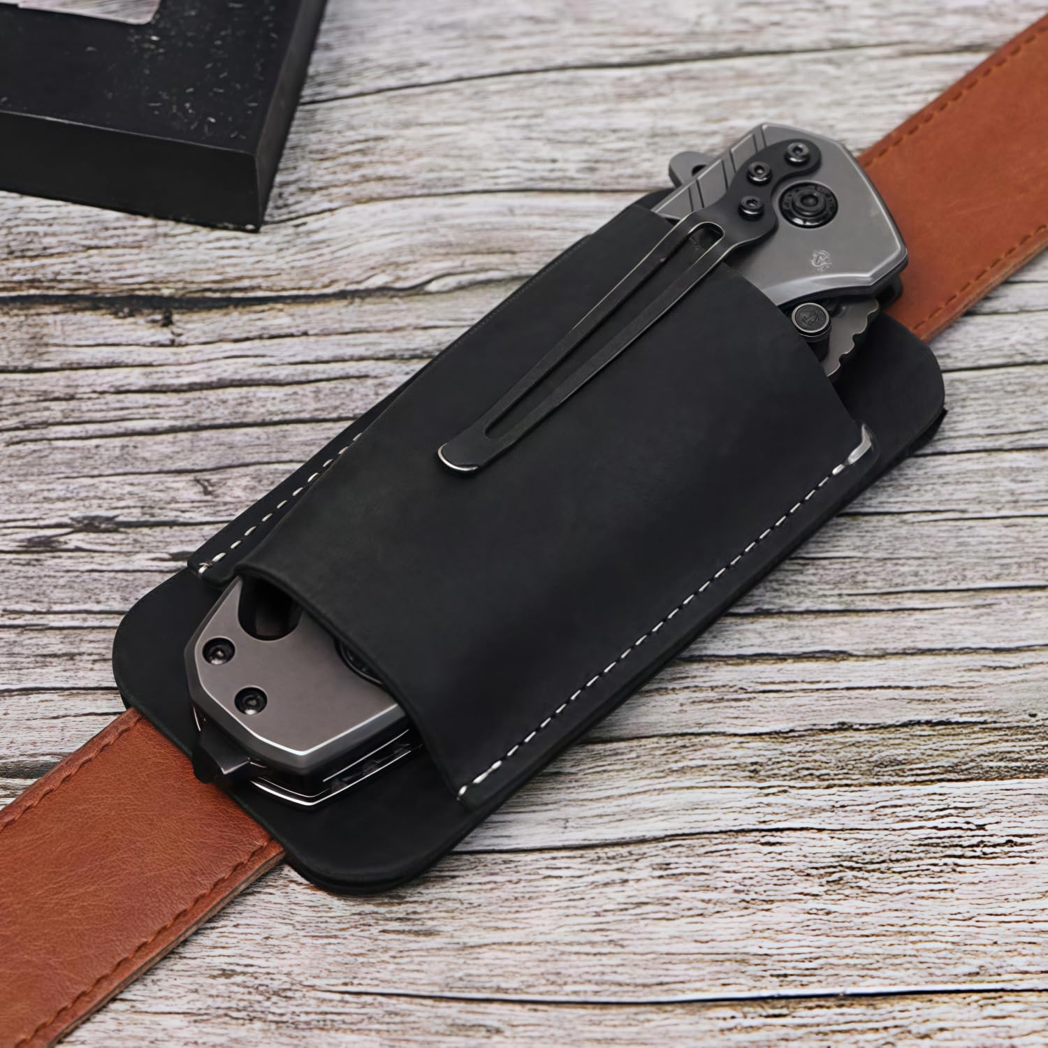Handmade Leather Vintage Horizontal Knife Sheath, Multi-Functional Tool Holder, First Layer Cowhide Safety Concealed System, Outdoor Work Essential, Portable Multipurpose Knives