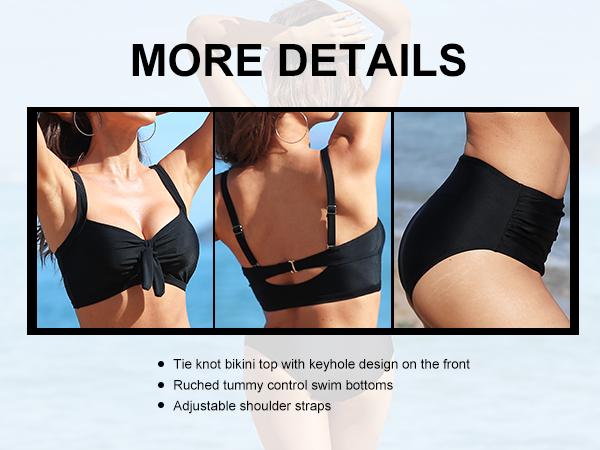 Tempt Me Women Two Piece Swimsuits High Waisted Bikini Set Tummy Control Full Coverage Ruched Tie Knot Bathing Suits Plus Size Swimsuit for Women Push Up Swimsuits Slimming Bikini Swimwear