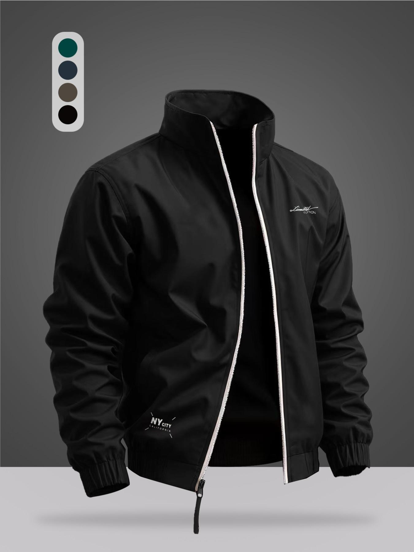 Men's Lightweight Waterproof Colorblock Letter Print Jacket, Windproof Durable Outdoor Casual Cycling Running Coat, Leisure Outdoor Jacket