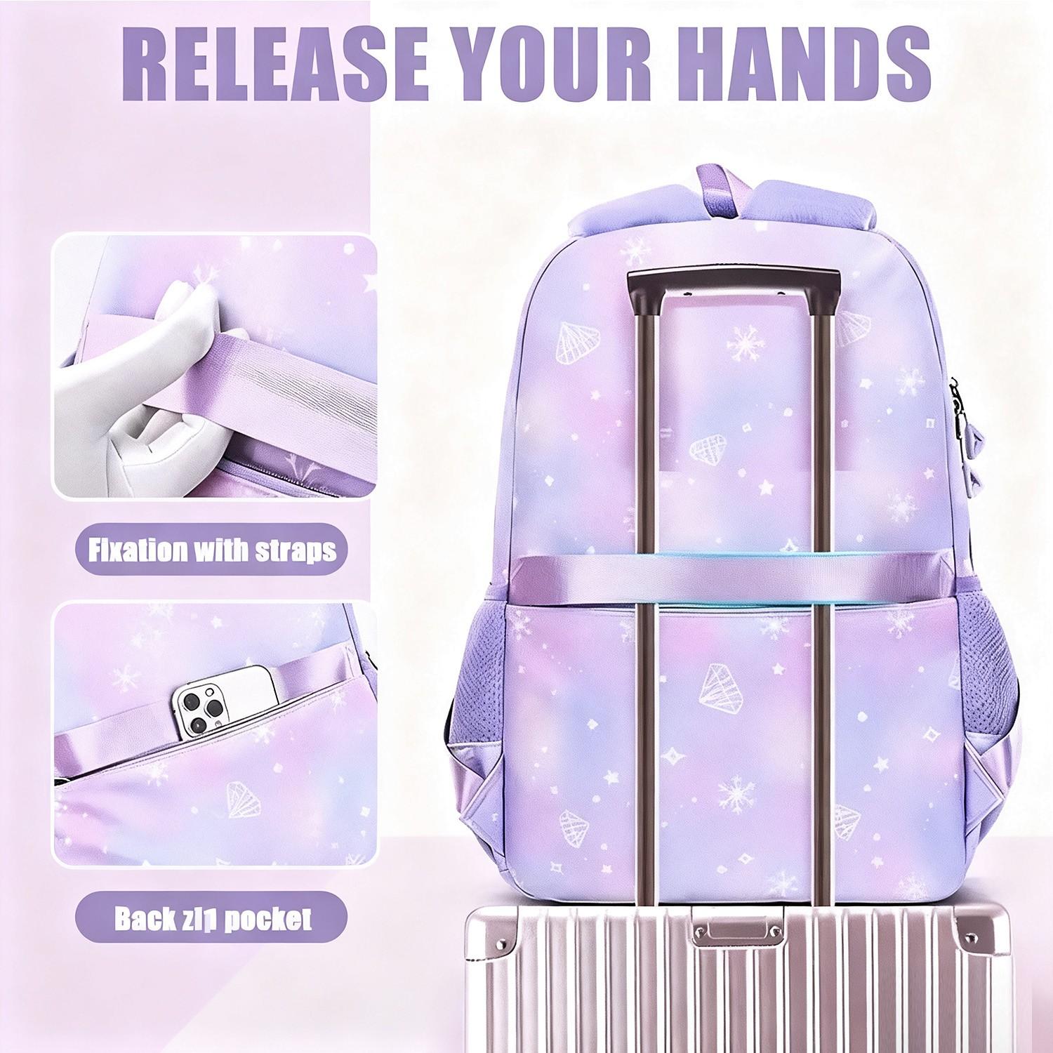 3-Piece College-Style Nylon Backpack Set with Lunch Bag & Pencil Case, Lightweight travel bags with adjustable shoulder straps, multiple pockets suitable for university and outdoor use, and perfect for everyday travel and back-to-school essentials.