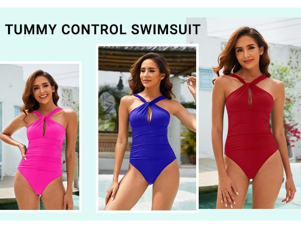 Daci Womens Front Cross One Piece Swimsuits Keyhole Tummy Control Ruched Bathing Suits Swimwear