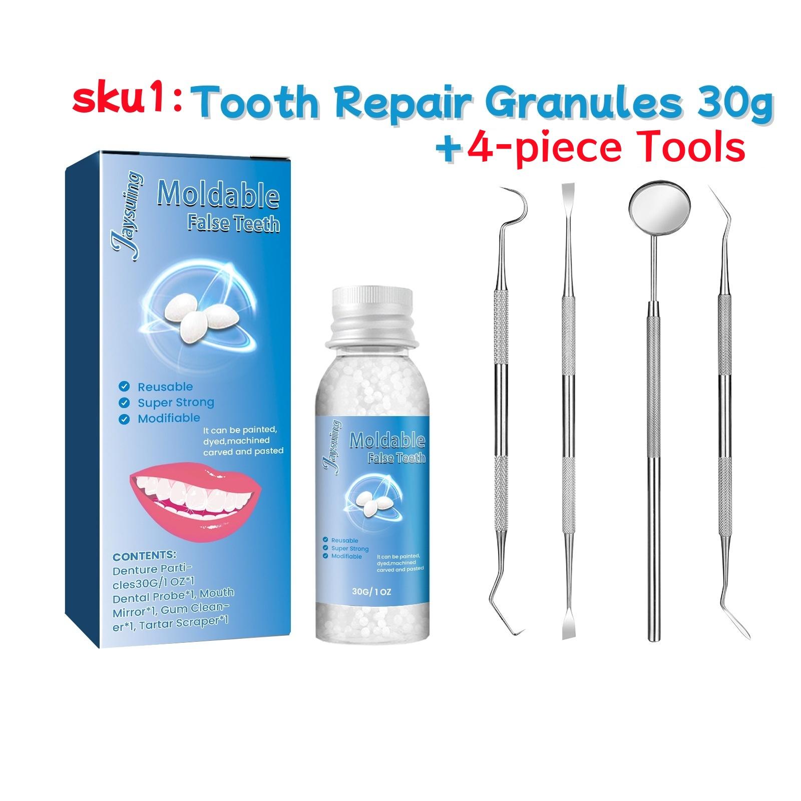 Moldable False Teeth, Dentures Teeth, Fake Teeth, Teeth Repair Kit, Comes with 4 repair tools, Veneer teet, Shapeable Denture RepairPellets for Broken Teeth & Missing Teeth-Oral Care Product, Ideal for Films, TV Programs, Halloween, Cosplay