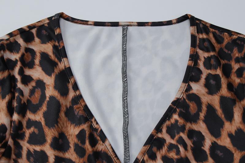 Women's Leopard Print V Neck Long Sleeve Romper, Ladies Spring Fall Winter Party Club Date Holiday Daily Casual One-piece Set Shorts Jumpsuits Playsuits For Everyday Wear