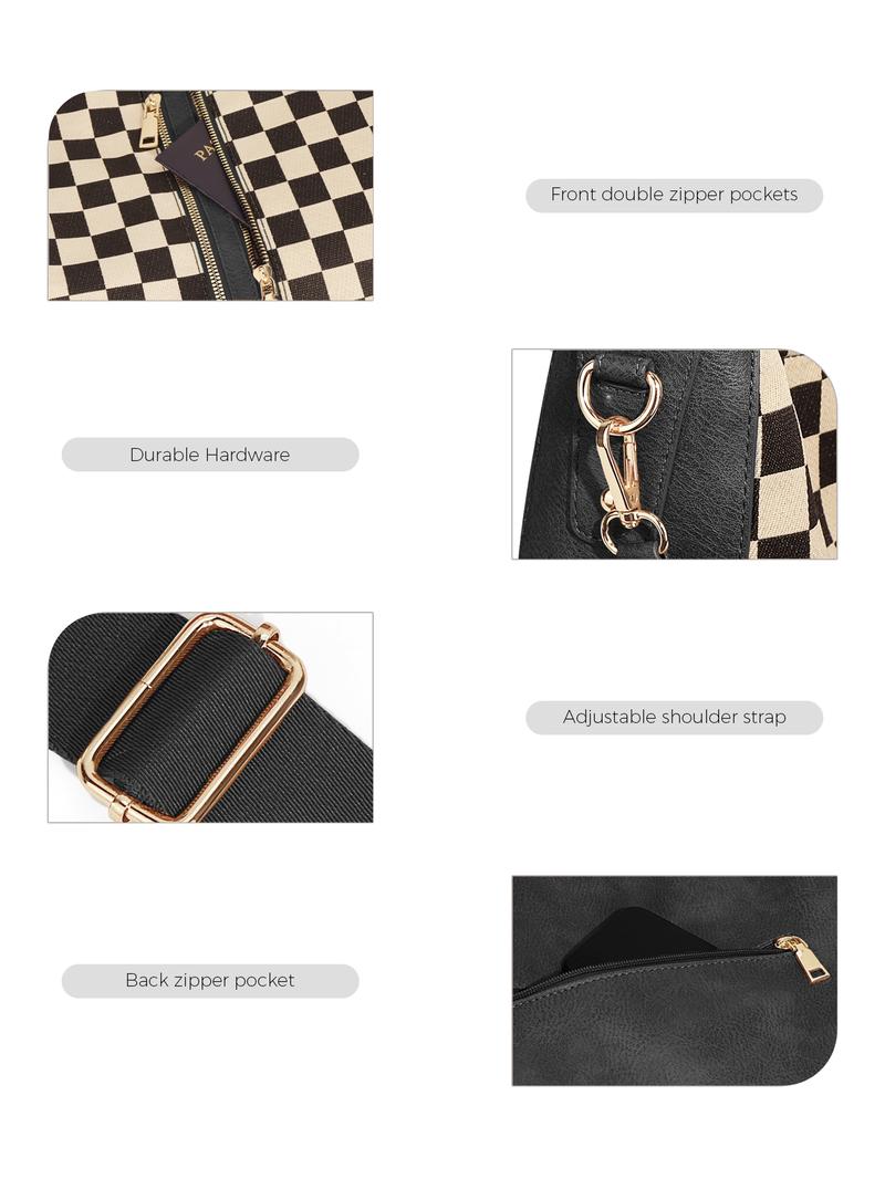 Checkered Plaid Pattern Women Large Crossbody Bags Ladies Satchel Shoulder Handbags Purse and Wallet Set for Women Totes Hobo Purses with Adjustable Strap For Work, Travel Fashionable Patterned Bag