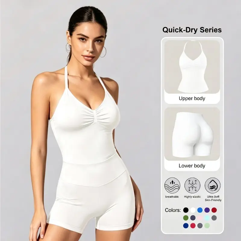 Women's Upgraded Halter Sports Tank Top and High Waist Shorts Sporty Set, Sportswear, Yoga Clothes, Women Workout Clothes, Perfect for Yoga Fitness Party