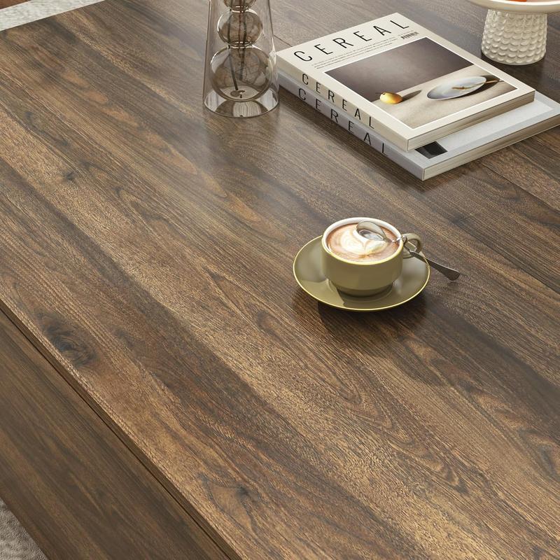 Square Coffee Table with Storage, Modern Large Square Center Table with 2 Drawers, Wood Coffee Table for Living Room, Walnut/Light Brown