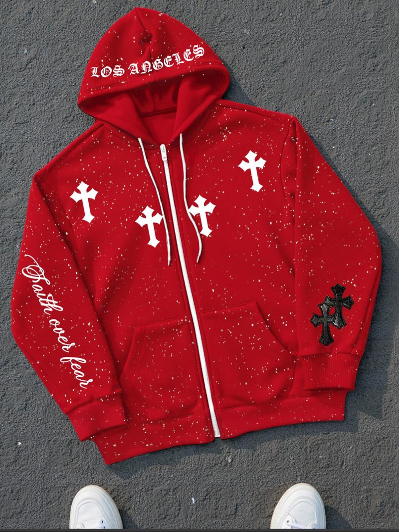 Men's Zip Up Hoodie Sweatshirt, Fashion Starry Shiny Fashion Hooded, Loose Casual Long Sleeve Pullover For Fall Outfits & Winter Outfits, Thick Soft Fabric, Mens Top For Daily Wear, Graphic Print Hoodie