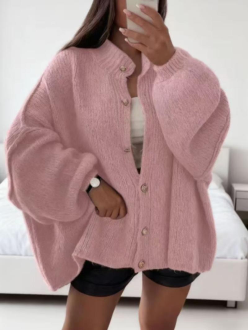 Women's Oversized Knit Cardigan Sweater, Casual Loose-Fitting Round Neck Long Sleeve Drop Shoulder Design, Fall Winter Fashion, Knitted Cardigan Tops