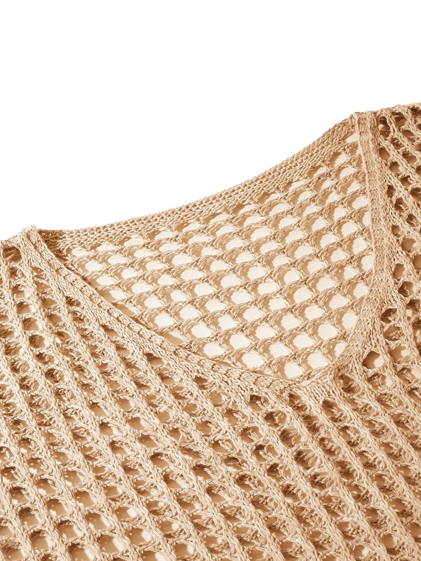 Summer Boho Bohemian Hollow Out Knit Hoodie for Women, Loose Batwing Sleeve Asymmetrical Hem Sun Protection Top, Casual Fashion Pullover