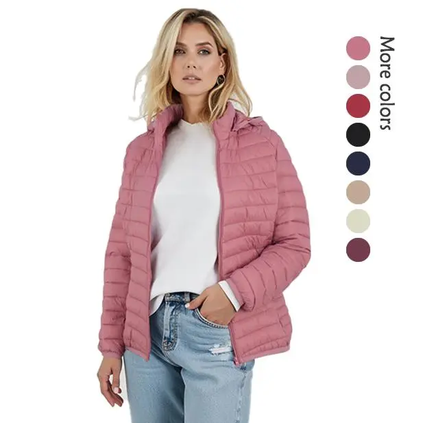 Women's Short Puffer Jacket with Detachable Hood and Stand Collar, Solid Fitted Long Sleeve Polyester Warm Commuter Outerwear, Basic, Tops, Athletic, Zipper, Black, Navy, Plain, Waterproof, Xl