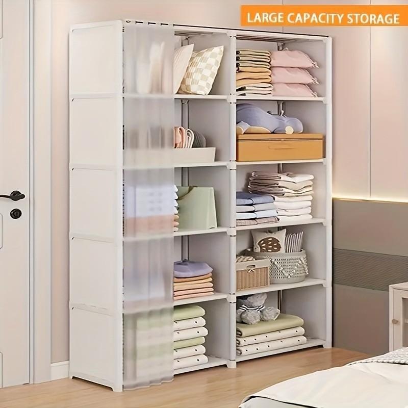 High Metal and Plastic Storage Cabinet with Dust Cover, Ideal for Clothes, Shoes, Accessories, Modern Durable Organizer, Installable Closet System
