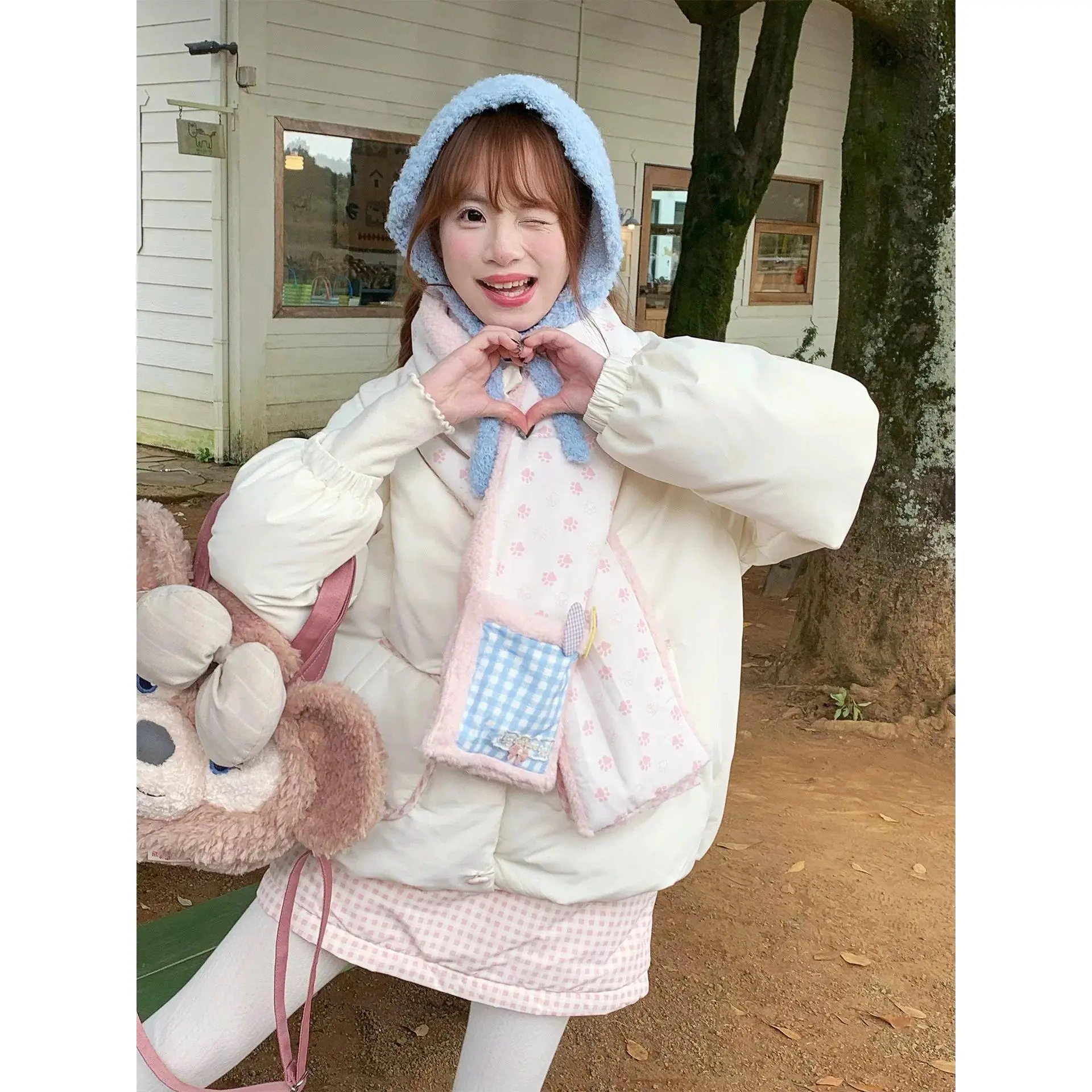 2000s Aesthetic Vintage Button Padded Coat Women Y2k Winter Design Long Sleeve Fur Collar Outerwear Casual Retro New Down Jacket
