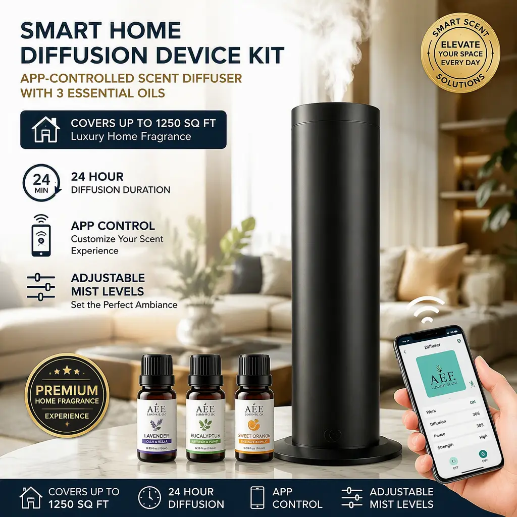 App Controlled Smart Scent Diffuser Kit, Includes 3 Essential Oils, Large Coverage up to 1250 Sqft, Luxury Home Fragrance Diffuser