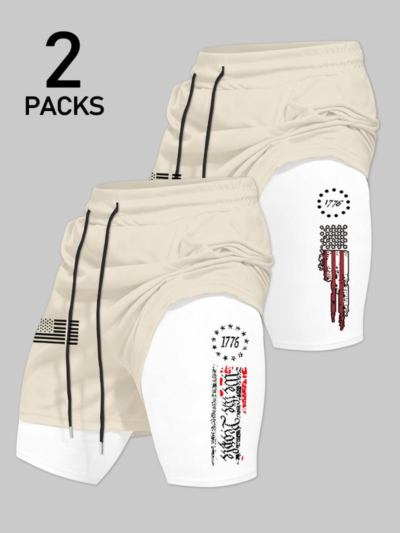 Men's Letter Print Drawstring Waist Fitness Training Shorts, Regular Fit Casual Fashion for Summer, Men's Bottoms for Daily Wear