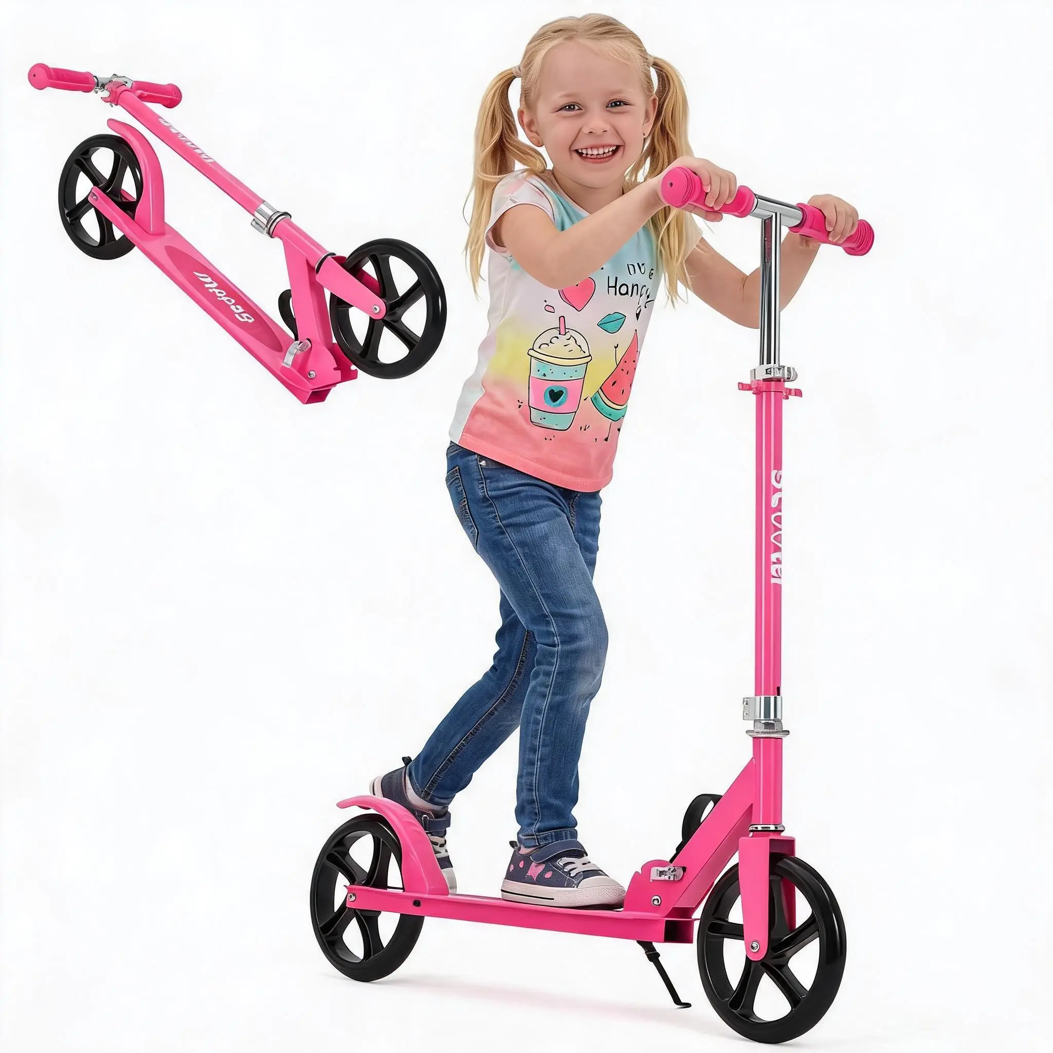 Kick Scooter for Ages 6+ – Foldable Lightweight 8" Big Wheels, 3 Adjustable Height Levels for Kids, Teens & Adults