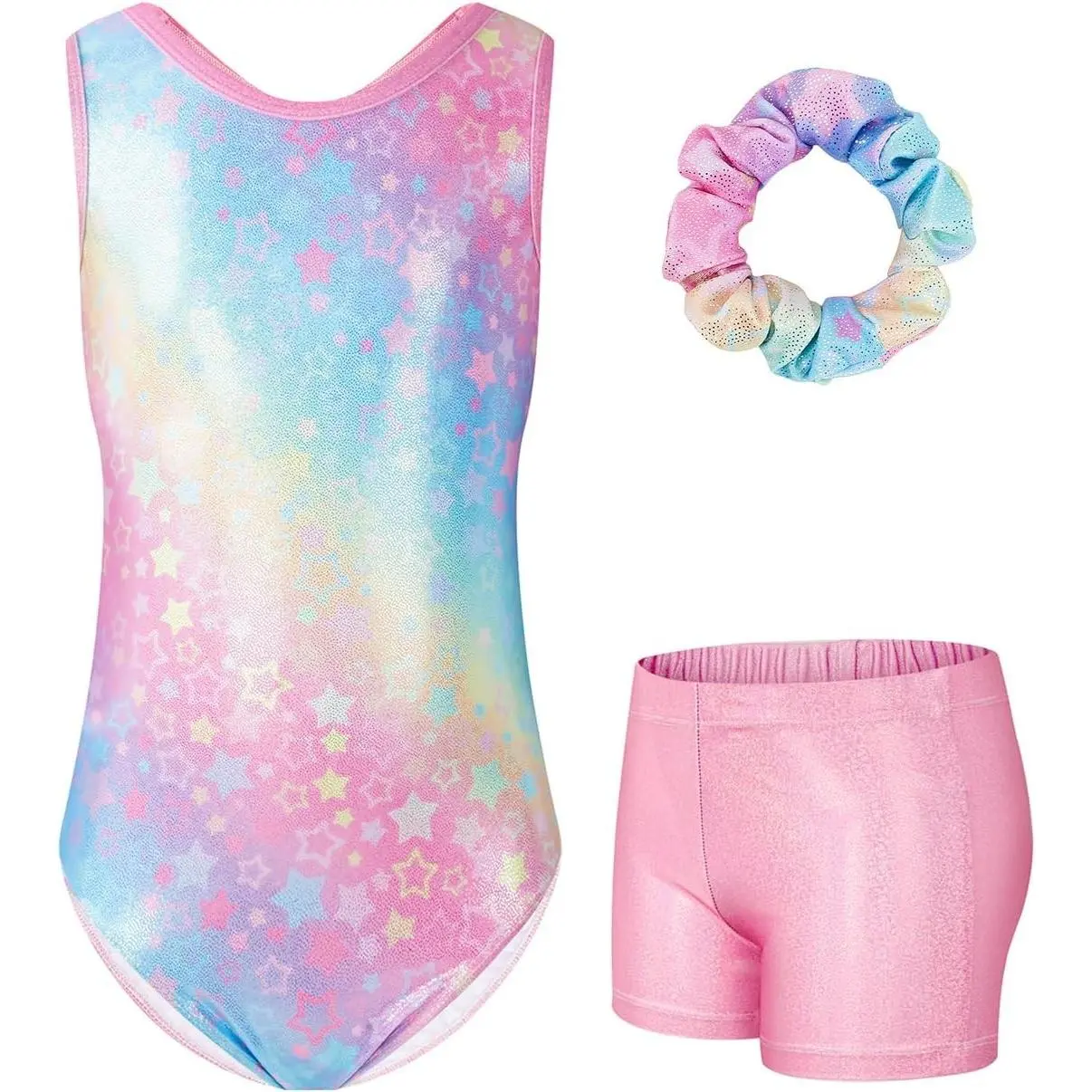 Gymnastics Leotards for Girls, Sleeveless Sparkly Dance Biketards with Shorts Ballet Tumbling Outfit for 3-12 Years