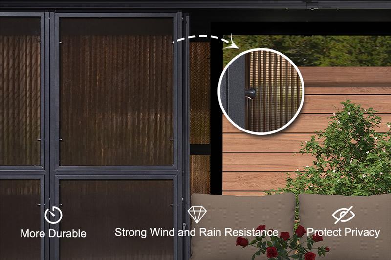 PURPLE LEAF 12' x 20' Hardtop Gazebo For Patio | Screen House Wood Grain Aluminum Solarium Canopy