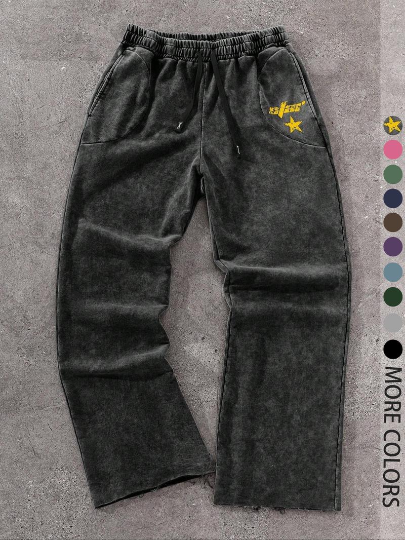 Men's Streetwear Cotton Joggers, Loose Fit Elastic Waist Knit Pants, Washed Fabric with Vintage Details, Casual Fashion for Daily Wear