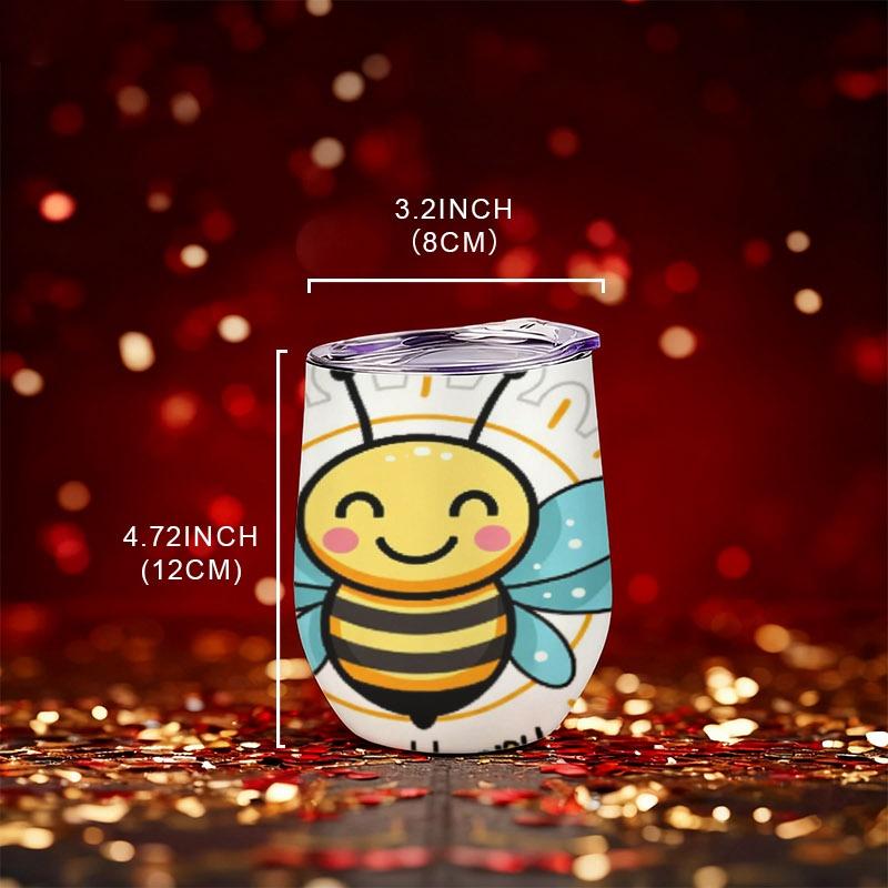 12oz Digital Printed Insulated Tumbler, Bee Happy Cartoon Bee Design, Lightweight & Durable, Leak - Proof for Daily Use, Office & Outdoor, Stylish Thermal Cup for Adults