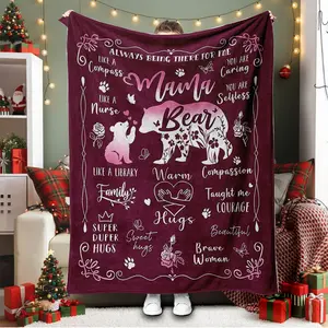 Mama Bear Dog Flannel Blanket Funny Pet Quotes Print Throw Blanket Gift for Dog Mom Mother's Day Birthday Cozy Sofa Plush Blanket