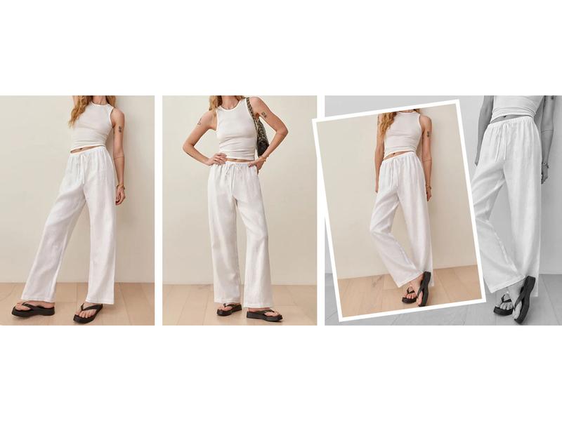 SCUSTY Women's Summer Cotton Linen Wide Leg Pants Drawstring High Waist Palazzo Flowy Beach Trousers with Pockets SCUSTY Women's Summer Cotton Linen Wide Leg Pants Drawstring High Waist Palazzo Flowy Beach Trousers with Pockets