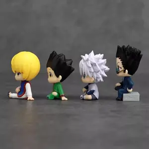 4pcs/Set Hunter X Hunter Anime Figure Q Version Sitting Figures Gon Killua Kurapika Leorio Chibi Doll GK Model Ornament Toy Gift