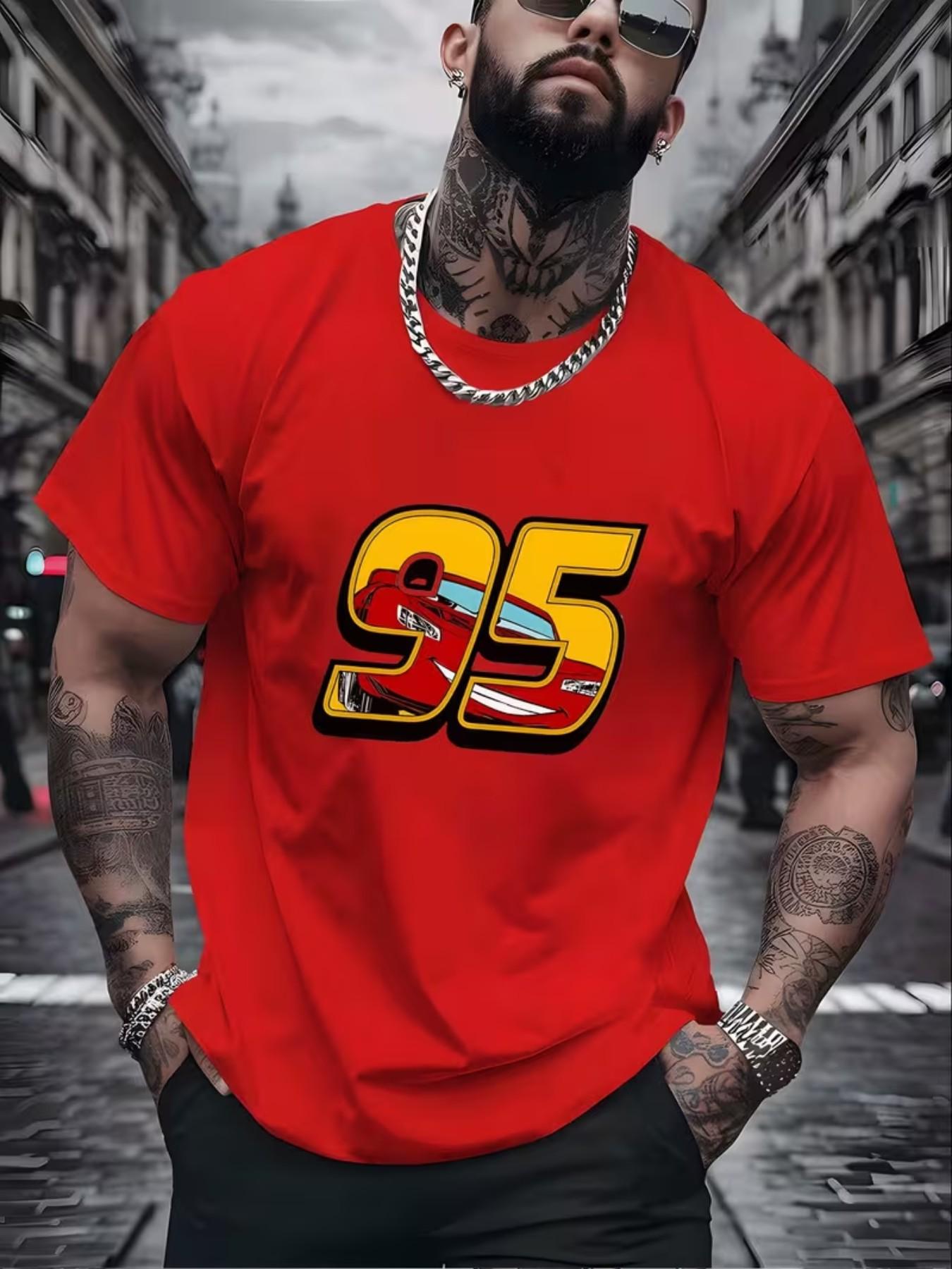 Men's Short Sleeve 3D Digital Print T-Shirt, Sports Car Pattern, Casual Slim Fit, All Seasons, Perfect for Daily Wear and Fashion