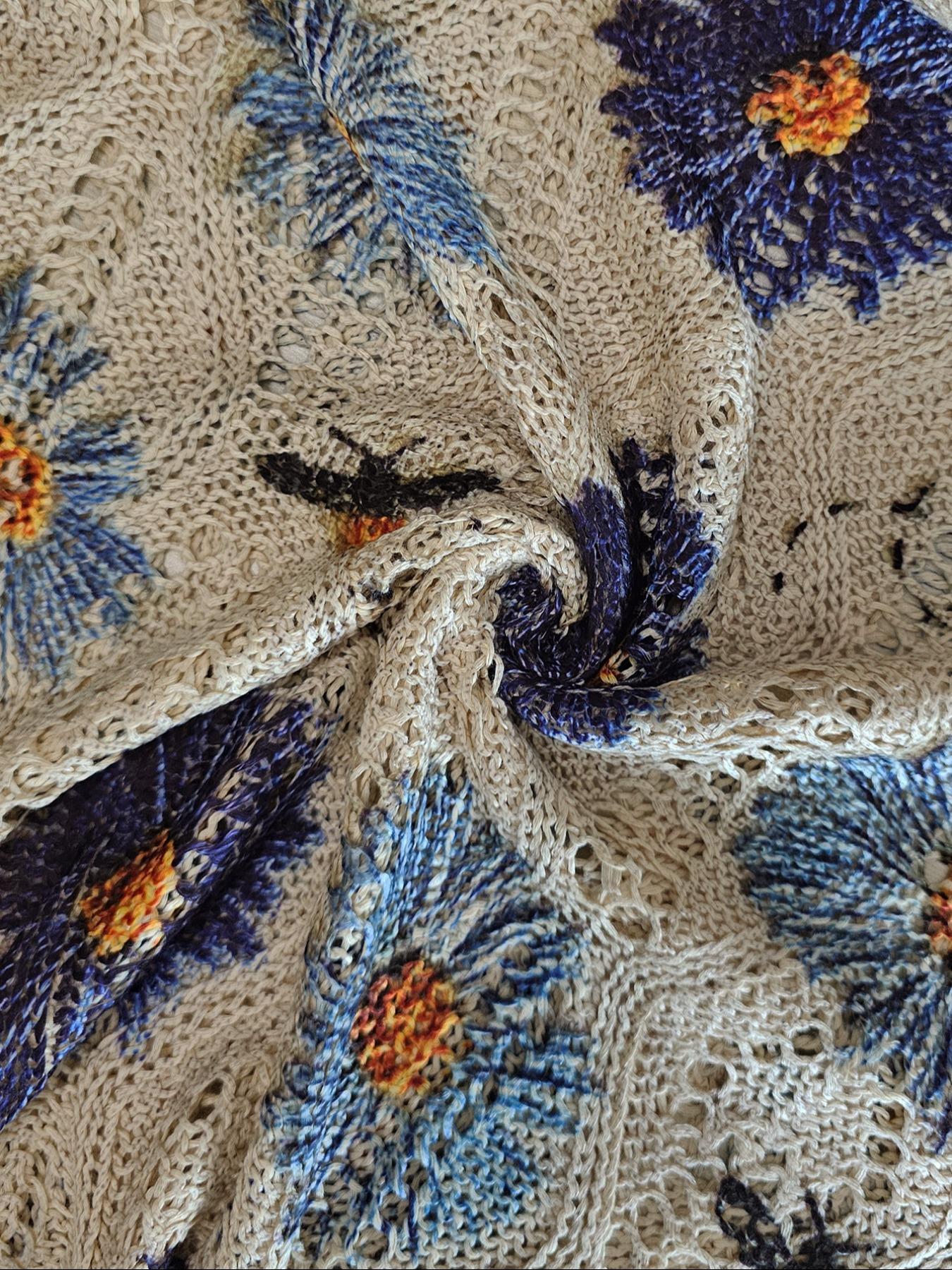 Elegant Women's Floral Print Knit Top, One-Shoulder Batwing Sleeve, Loose Fit, Spring Summer Fall Fashion, Ladies Casual Wear