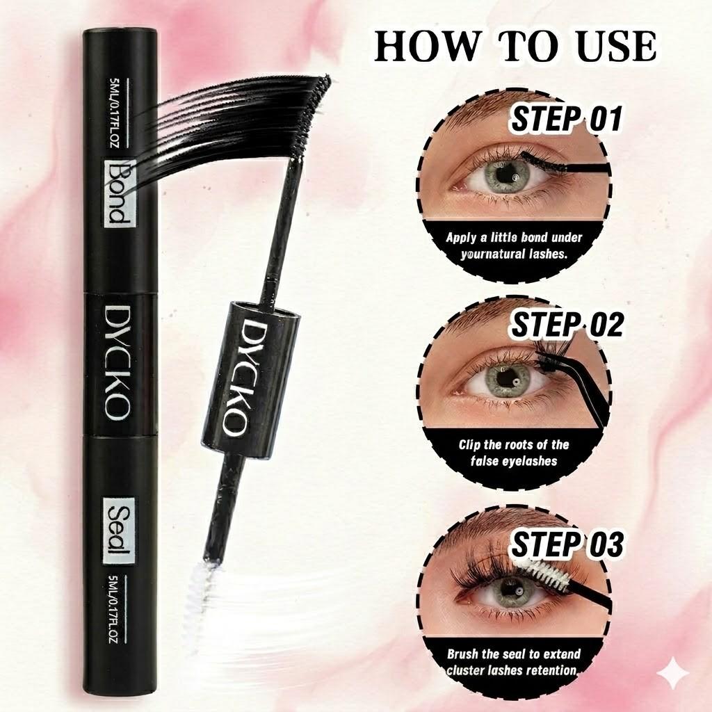 DYCKO Lash Bond and Seal, 72H Strong Hold Waterproof Eyelash Glue for Cluster Lashes, DIY Lash Extension Kit at Home, Beginner Friendly, Vegan & Cruelty Free