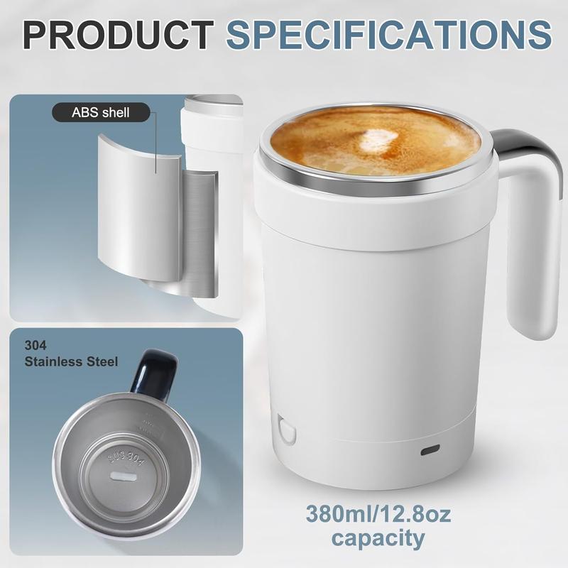 Automatic Stirring Coffee Cup, Rechargeable Automatic Stirring Cup with Temperature Display, Drinking Cup Lid with Straw, Suitable for Coffee, Tea and Hot Chocolate, Stirring Mug