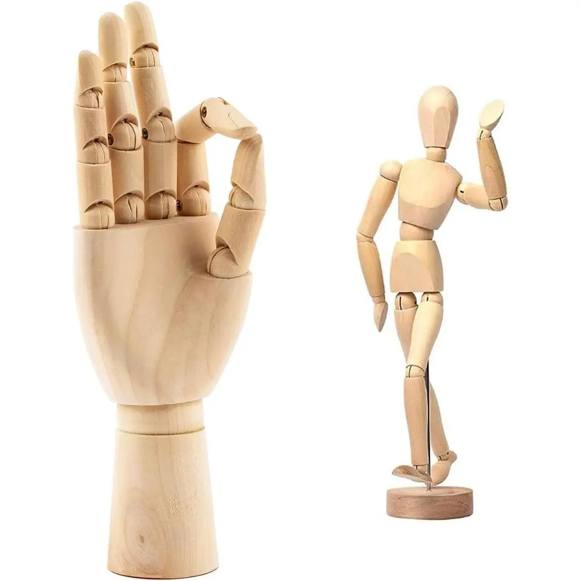 12" Art Drawing Hand Model,8" Artist Wooden Mannequin Figure Human People Dolls Manikin Supplies Stop Motion Figure Kit,Wooden Tools Posable Figure for Drawing,Painting,Sketching