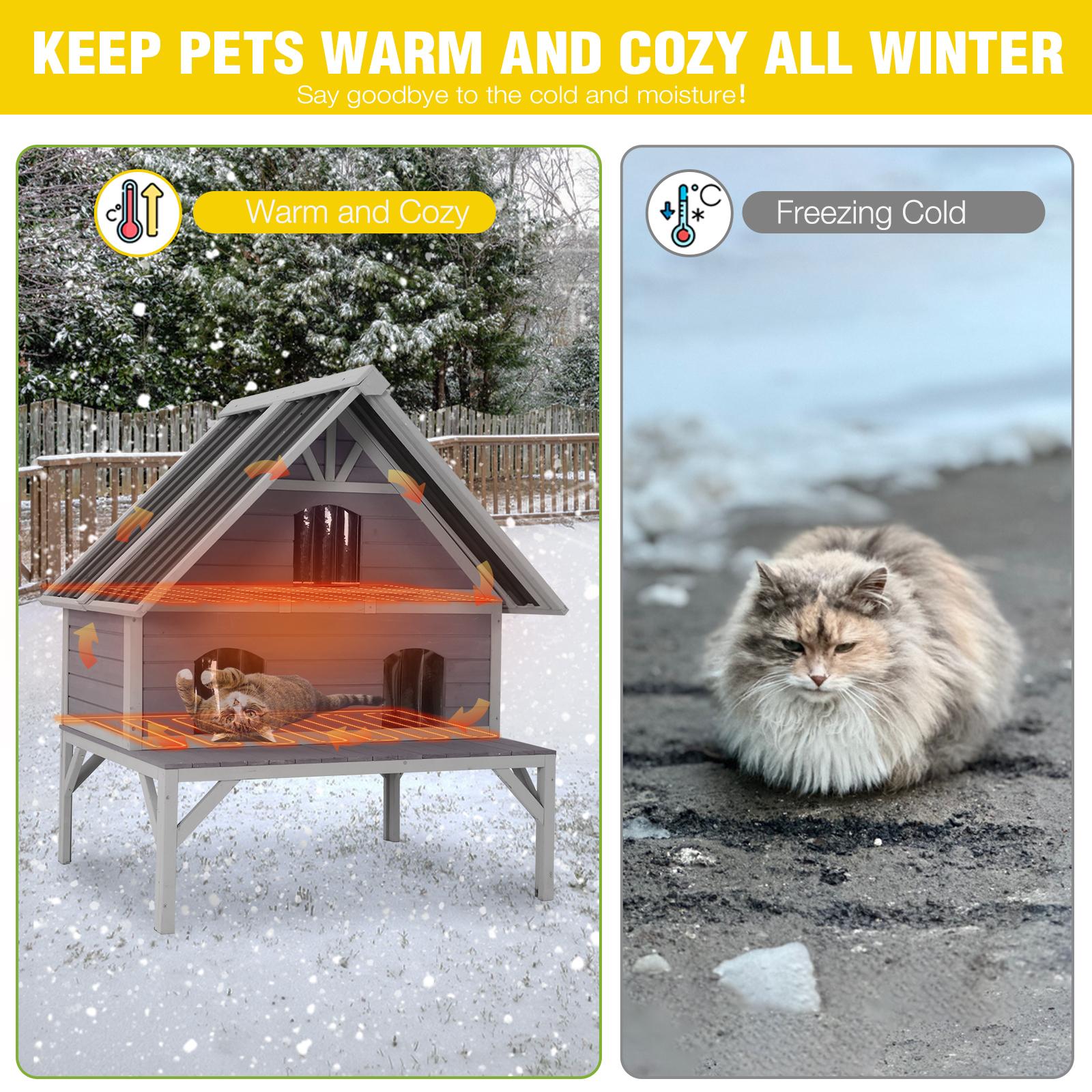 Aivituvin-AIR7034-IN-HP Heated Wooden Cat House with Insulation | Waterproof Roof Aivituvin-AIR7034-IN-HP Heated Wooden Cat House with Insulation | Waterproof Roof