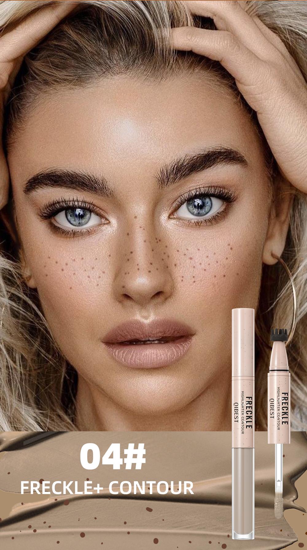 2-in-1 freckle pen, waterproof, sweatproof, long-lasting, shimmering highlighter makeup, double-headed freckle pen