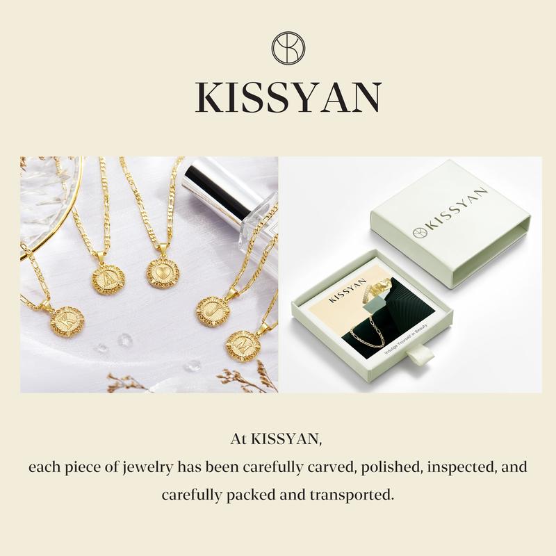KISSYAN Initial Necklace For Women Girl, 14K Gold Plated Round Letter Pendant Necklace Capital Monogram Necklace Alhpabets from A-Z Figaro Chain Necklace TikTokShopBlackFriday