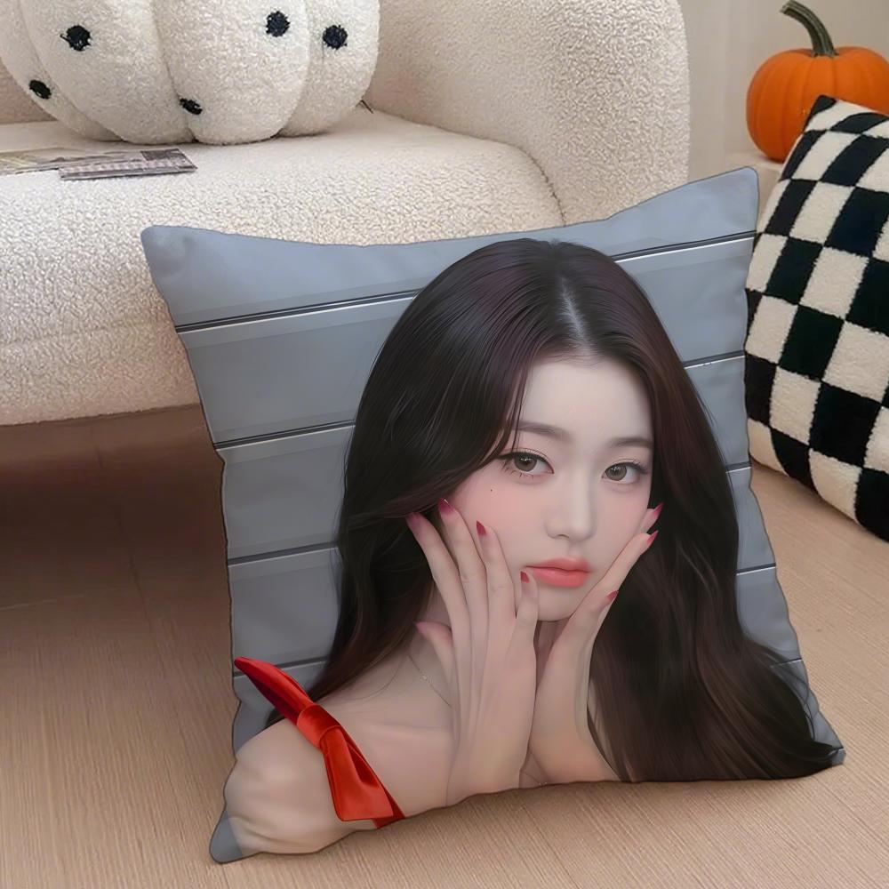 Korea kpop singer idol Jang Wonyoung Pillow Case Anti-dustmite Pillowcase Sofa Cushion Cover with Invisible Zipper Silky Short Plush Polyester Microfiber Fabric White Available in Different Sizes for Home Bed Use