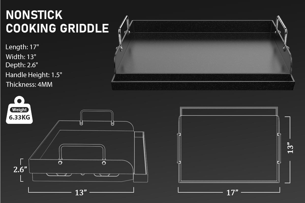 17" x 13" Metal Griddle for Gas & Charcoal Grills – Universal Flat Top Griddle with Grease Groove/Reinforced Ridges/High Sidewalls, Perfect for Healthy Cooking,Parties & Camping