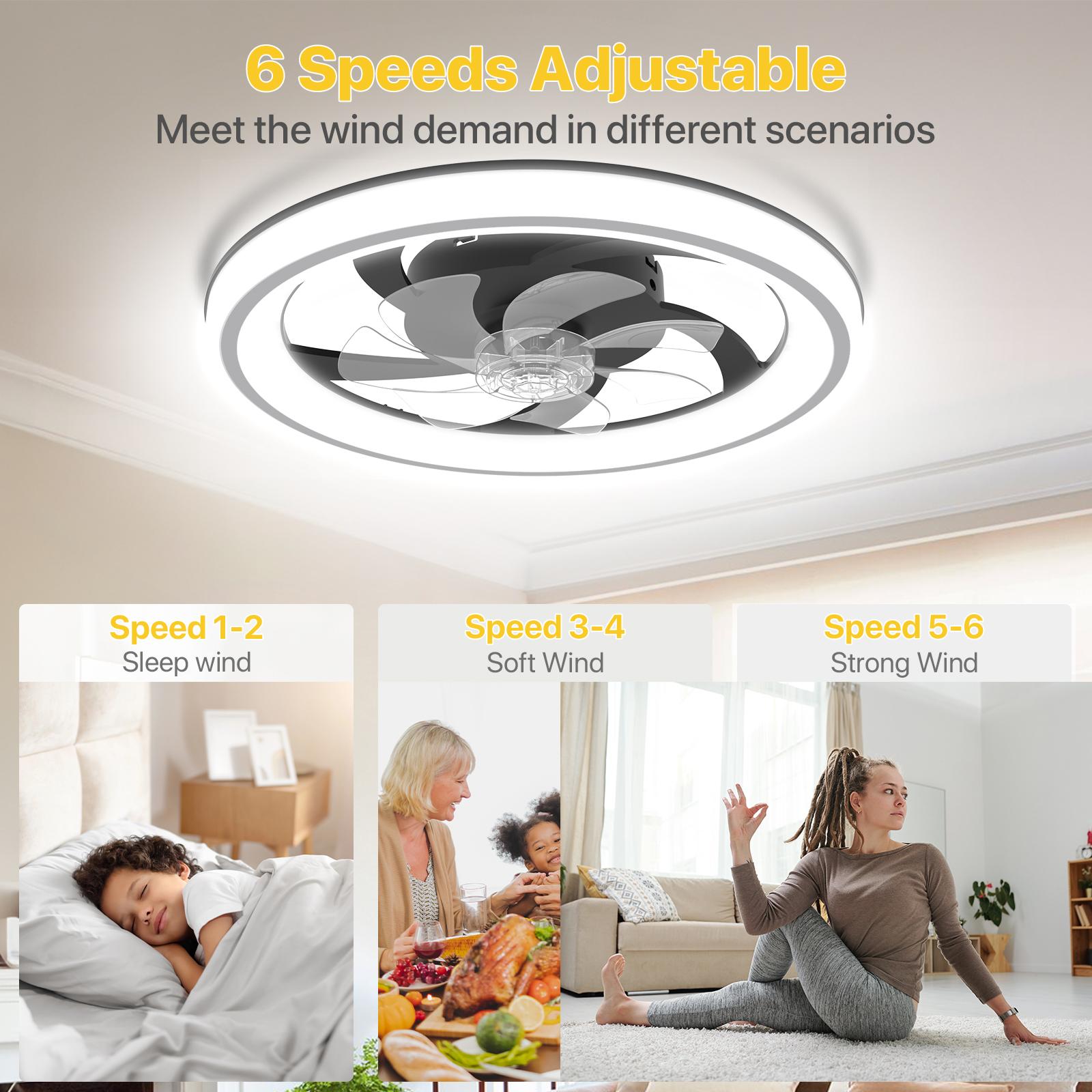 GLITGATE Multifunctional Ceiling Fan Light with 3 Color Temperatures 6 Speeds Low Noise Timer Setting & Remote Control for Bedroom Living Room Bathroom