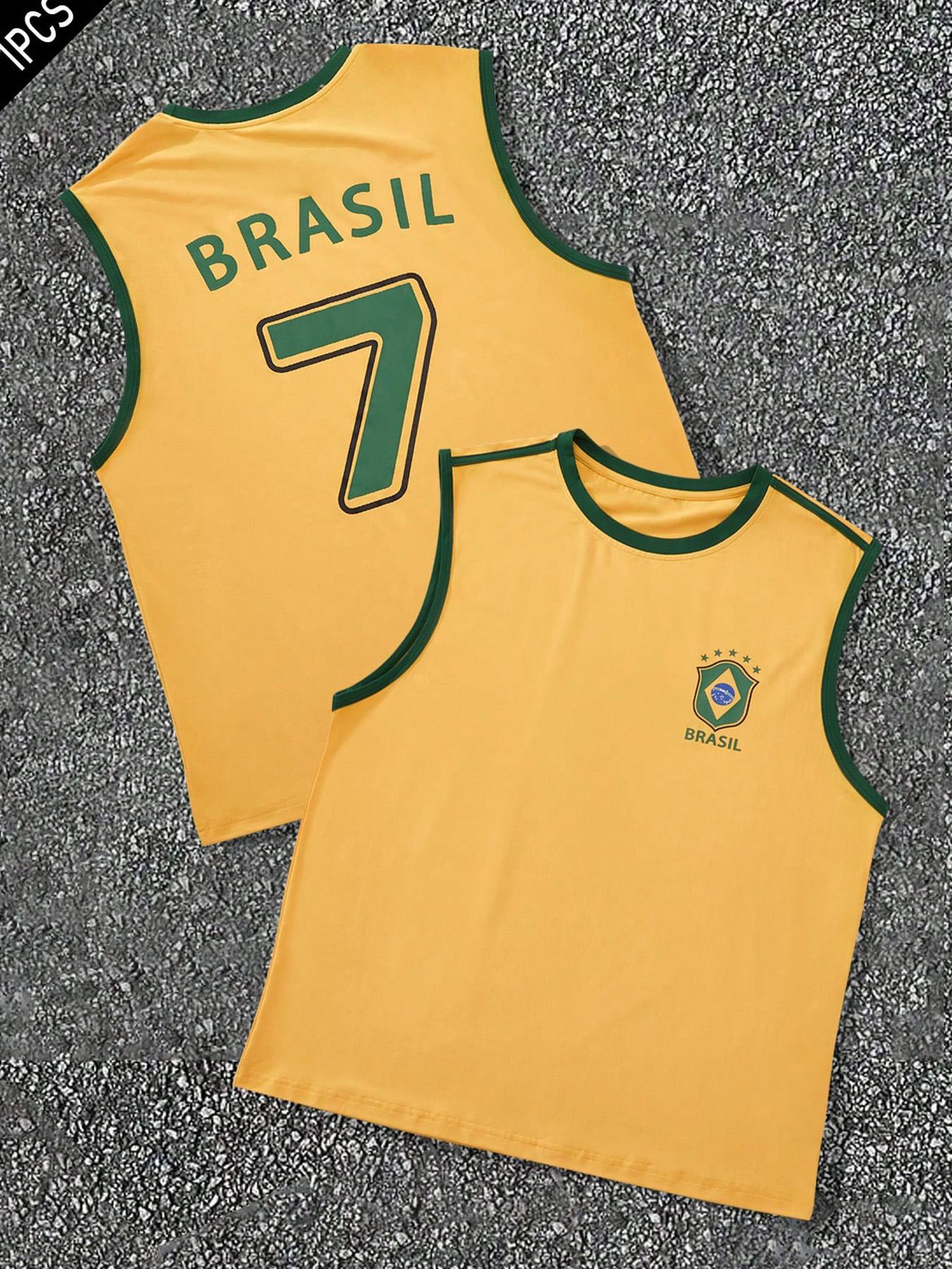 Men's Brazil Flag Print Tank Top, Vest Top, Regular Fit Casual Comfy Sleeveless Top for Summer, Men's Clothes for Daily Wear, Socks