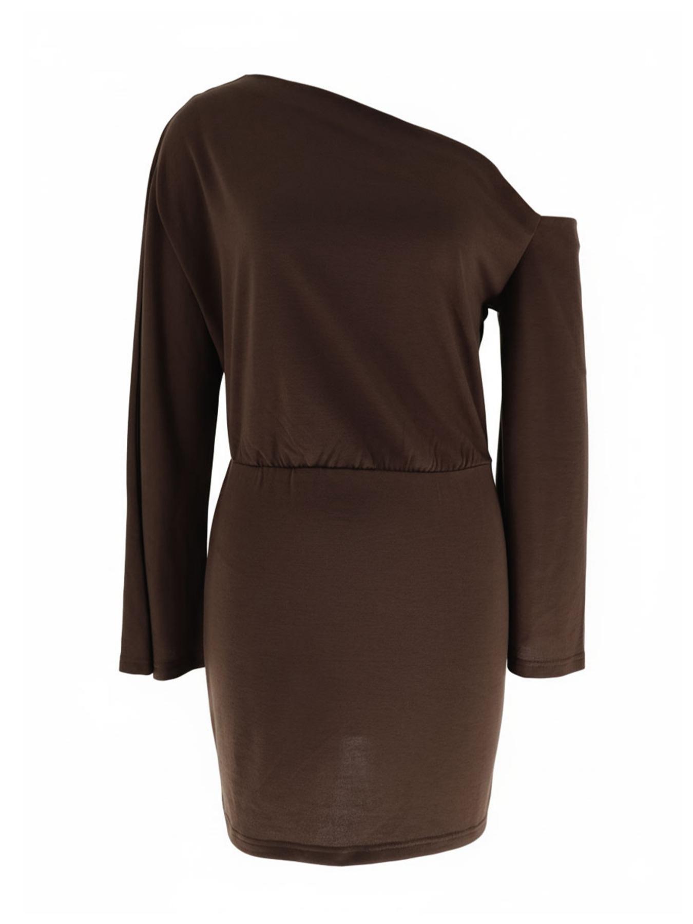 Elegant One Shoulder Flare Sleeve Fitted Dress, Deep Color Evening Night Out Short Skirt, Show off Shoulders Party Dress for Women