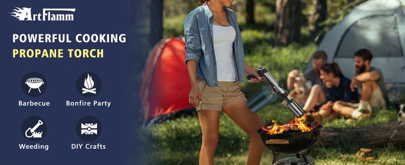 ARTFLAMM Powerful Propane Torch Gun, Grill Gun with Turbo Mode & Safety Lock, Charcoal Torch, Kitchen Blow Torch for Cooking, BBQ, Searing Steak (Tank Not Included)