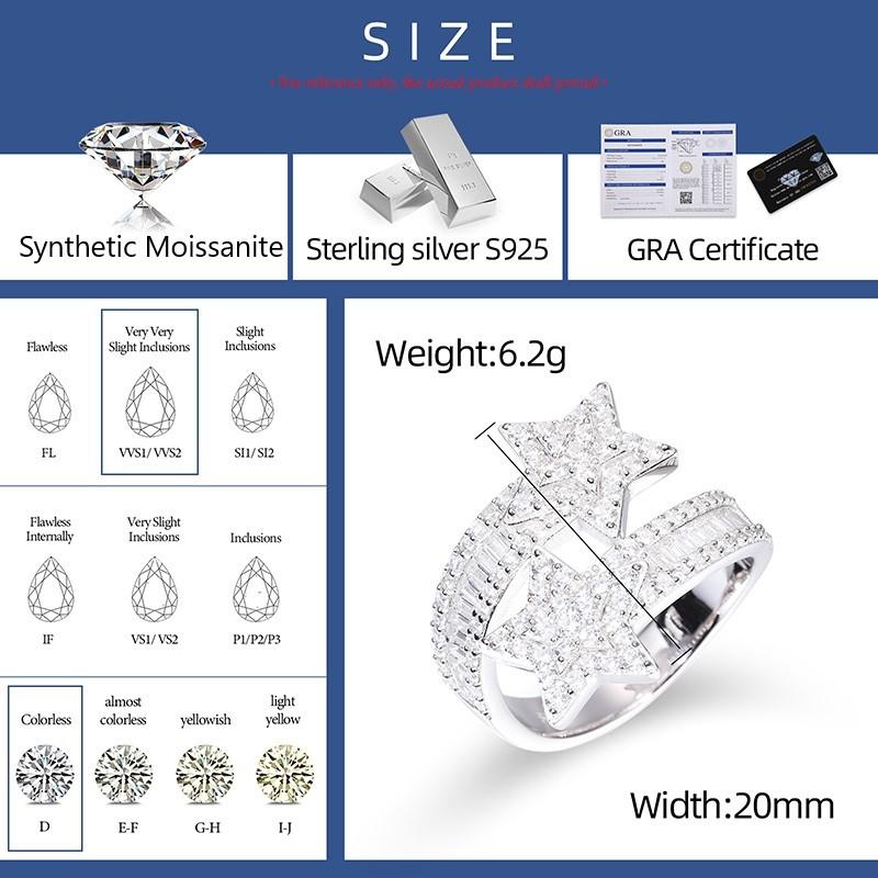 【#R297】Star Ring UCCIYO Lab-Created Moissanite UCCIYO 925 Sterling Silver Moissanite Star Rings For Women Luxury Bling Iced Out Bright Stars S925 Wedding Engagement Party Gift