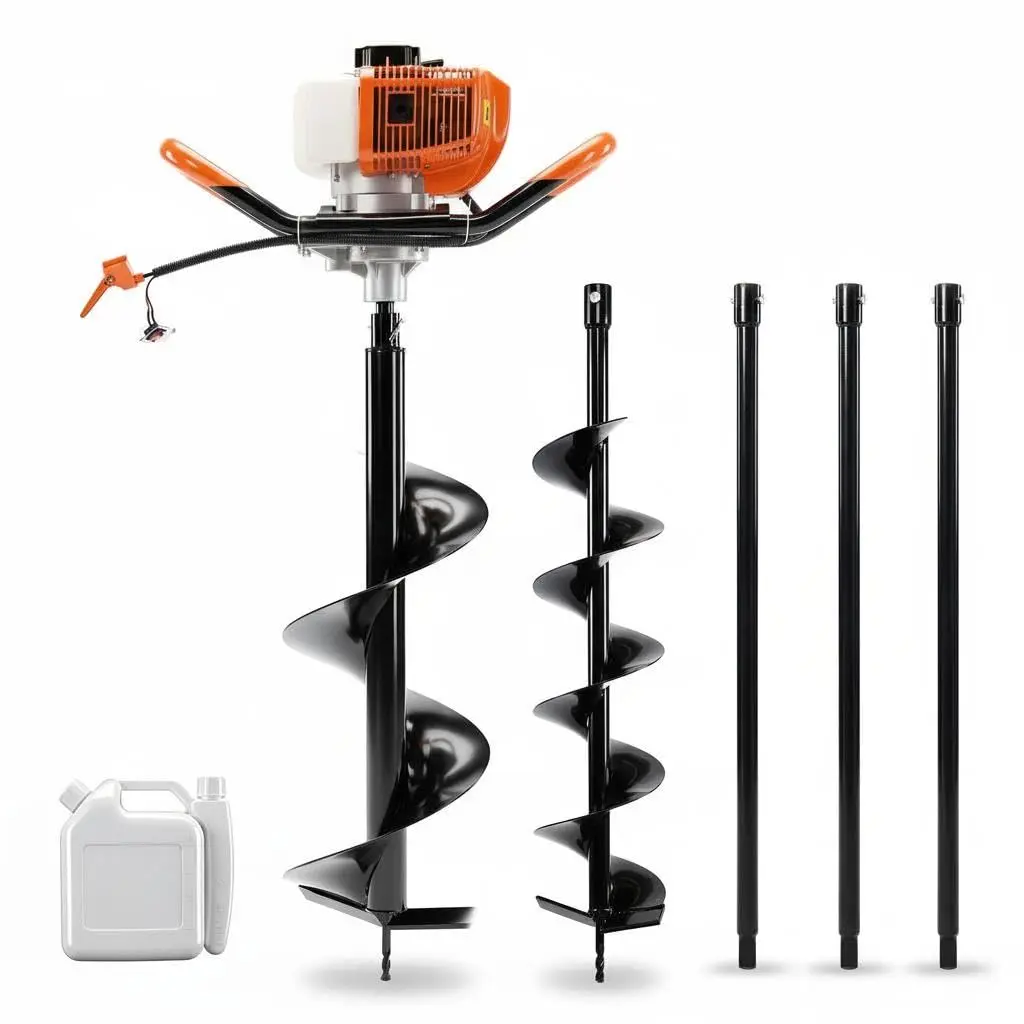 Garvee 52CC Gas-Powered Earth Auger Post Hole Digger with Handheld Grip, 6-in & 10-in Metal Bits for Soil Digging & Efficient Soil Preparation