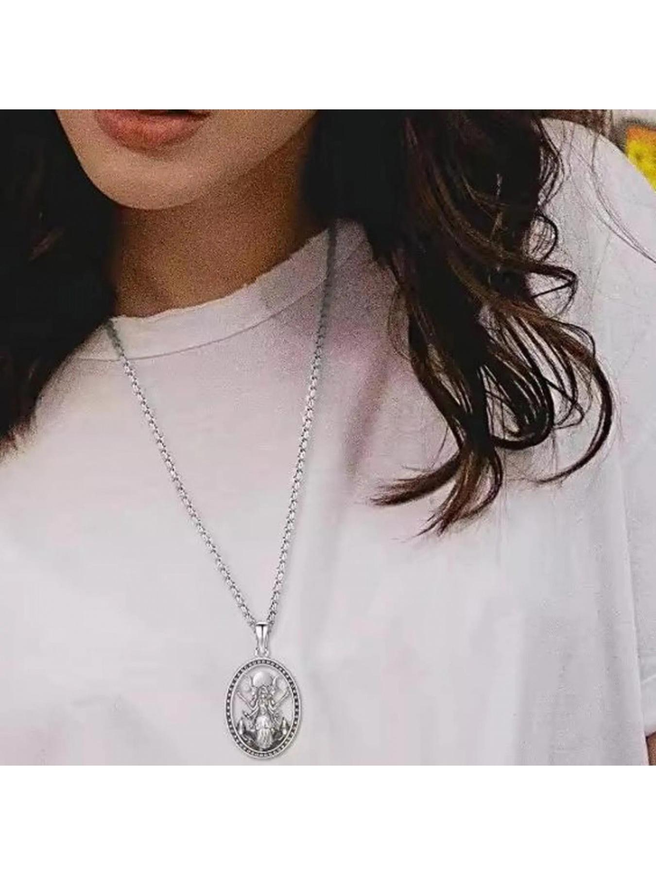March Goddess Hecate Necklace, Silver Color Oval Pendant, Boho Style Witch Jewelry, Unisex Mystic Gift, All-Season Accessory