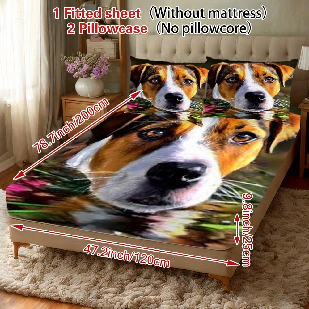 3pcs Fitted Sheet Set: 1 Fitted Sheet + 2 Pillowcases, Pensive Pitbull Pattern, High-End European and American Style Bedding, Soft and Comfortable, Perfect for Bedrooms, Hotels, or Dormitories