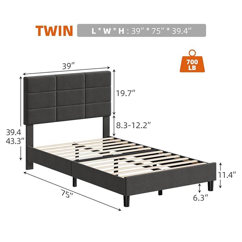 Bed Frame with Headboard Upholstered Full Platform Bed Frame with Solid Wooden Slats Support No Box Spring Needed,Noise-Free