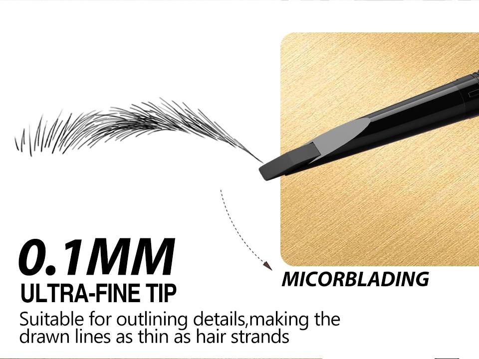 Dual-Ended Retractable Eyebrow Pencil, Ultra-Fine Blade Tip Eyebrow Definer with Spoolie Brush, Waterproof Smudge-Proof Brow Pencil for Natural Microblading Effect, 4 Shades Available