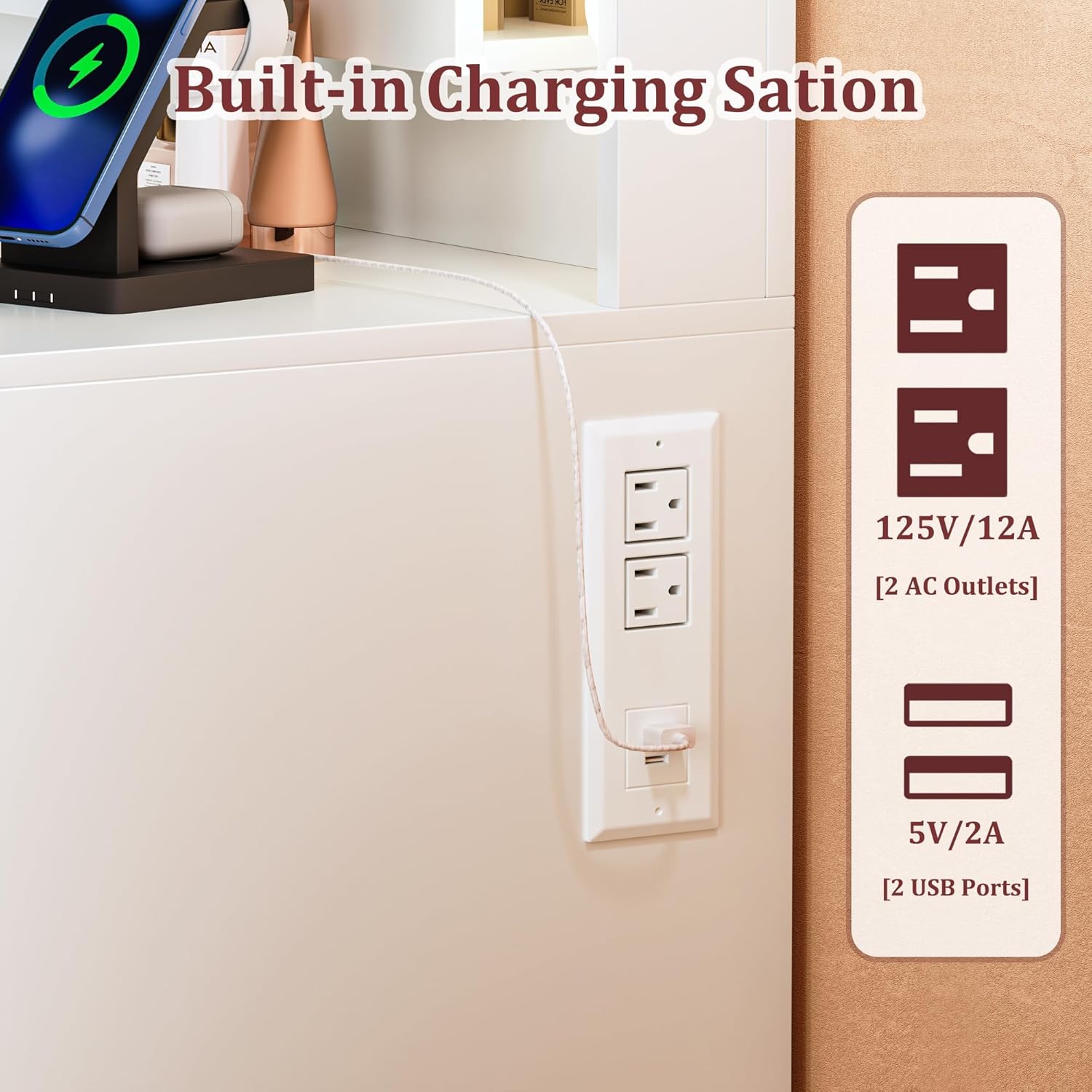 Vanity Desk with Large Mirror and Lights, 45.3in Makeup Vanity with Power Outlet 9 Drawers & Storage, 3 Lighting Color Adjustable, White Vanity Desk for Bedroom