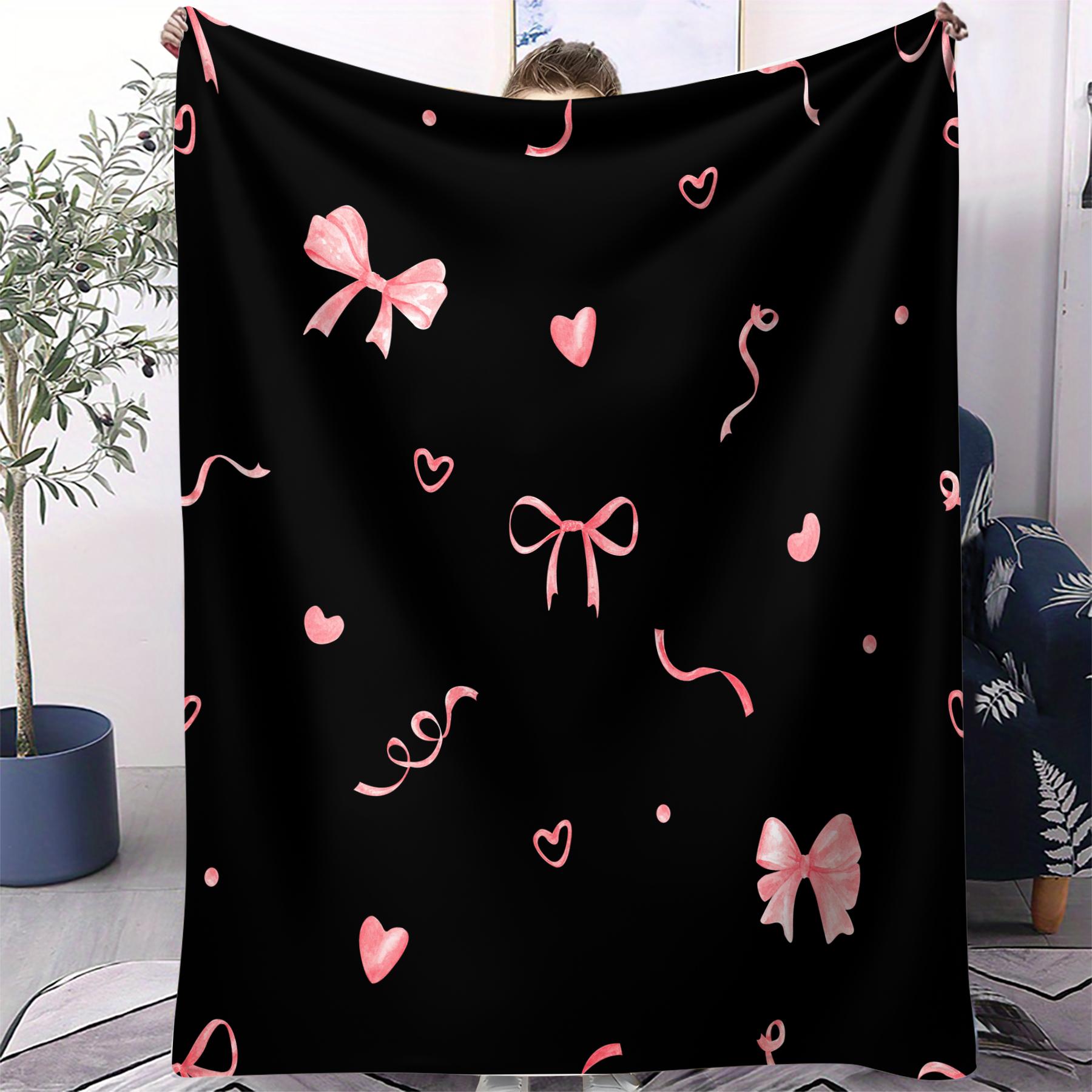 1Pcs Coquette Pink Bow Digital Print Flannel Blanket, Sweet Y2K Aesthetic Throw Blanket, Soft Fluffy Lightweight Warm Blanket, Cozy All-Season Gift Blanket, Perfect for Bedroom, Sofa, Dorm, Living Room & Travel Use