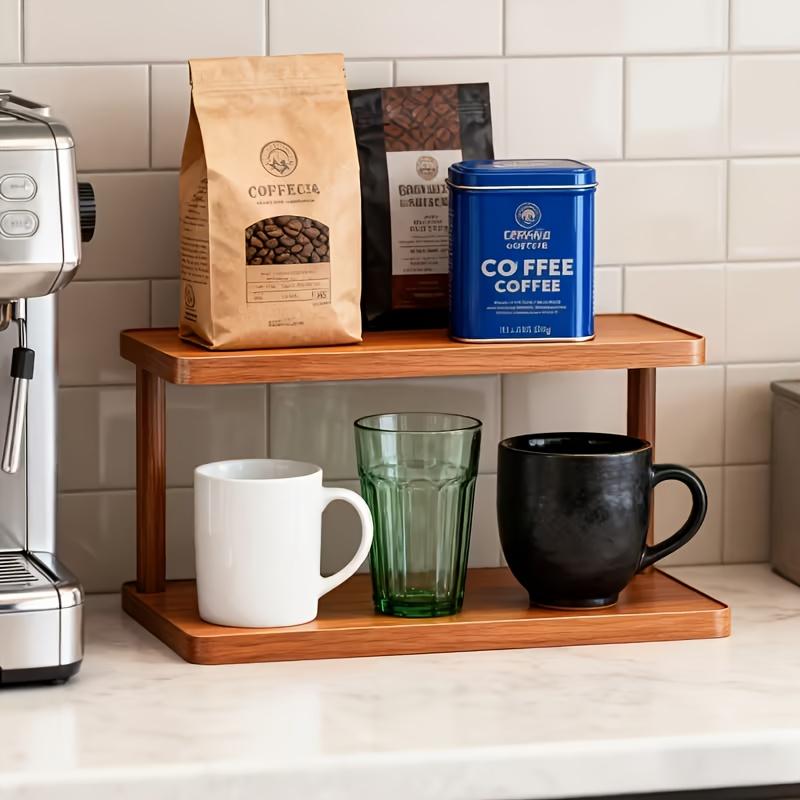 A multi-layer coffee cup rack | Wooden smooth surface storage rack, suitable for kitchen, living room, desk, small potted plant placement, floor-standing shelf, Beverage Organizer